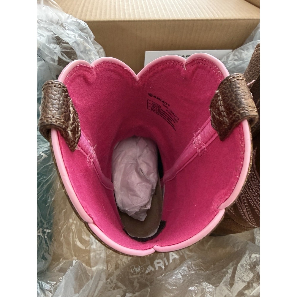 Ariat Firecatcher Y Kids Western Cowboy Boots Rowdy Brown Pink Size 2.5 M EU 33 - Picture 8 of 16